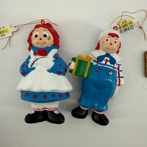 Raggedy Ann & Andy Christmas Ornaments Heart Gift Macmillan Plastic Vintage 1992
